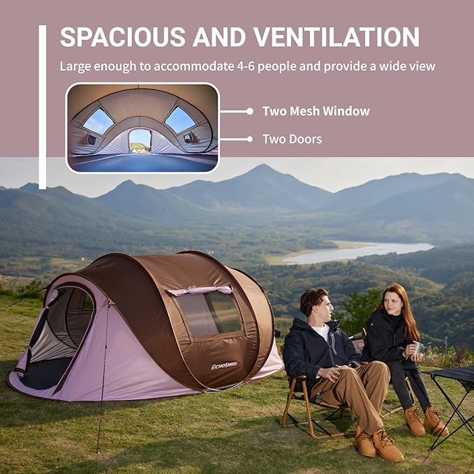 EchoSmile Instant Pop Up Camping Tent 2/4/6 Person Easy Setup Tent Water Resistant Dome Portable with Carry Bag