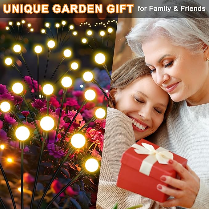 Solar Garden Lights Outdoor 4 Pack 32LED Swaying Light Waterproof Solar Lights Outdoor for Yard Pathway Patio Swaying Lawn Decor as Gardening Gifts for Women Holiday
