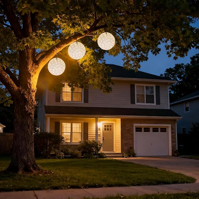 Warm White Starlight Sphere Lights 7.5 Inches UL Certified and Commercial Grade LED Hanging Sphere Light for Indoor and Outdoor Christmas Patio Garden.