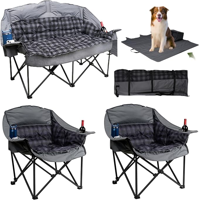 Oversized Double Camping Chair &amp XL Camping Chair 2 Pack Heavy Duty Padded Folding Camp Chairs