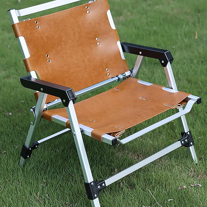 Outdoor Folding Camping ChairLeather Canvas Picnic Lawn Chairs Lightweight Comfortable Director Chair for Storage and TravelB57x54x68cm(A-57x54x68cm(22x21x27inch))