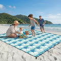 OIGAE 7x7ft Sandproof Beach Blanket - Large Waterproof Picnic Mat for 3-4 People Lightweight Sand Free Mat for Summer Vacation with 6 Stakes &amp 4 Corner Pockets for Beach Camping Festivals