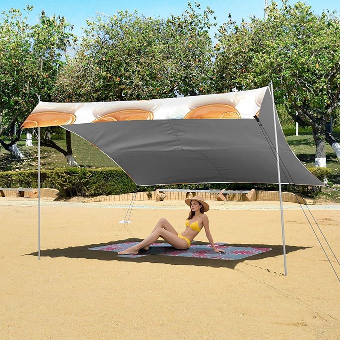 ALAZA Animal Duck Beach Tent Sun Shelter UPF50+ Protection Beach Shade Canopy w/ 4 Sandbags for Outdoor Camping Fishing Backyard Fun Picnic 10x9 ft