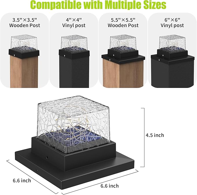 Solar Post Cap Lights with 2 Modes Warm White/Fading Cracked Fence Post Solar Lights Fit 4x4 5x5 6x6 Wooden/Vinyl Posts 6 Pack Solar Post Lights Outdoor Waterproof for Deck Porch Yard &amp Patio De