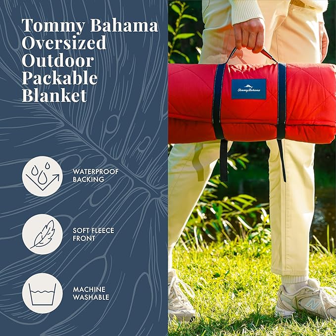 Tommy Bahama Outdoor Waterproof Picnic Blanket with Patriotic USA Design - Lightweight Portable with Carry Strap - Perfect for The Beach Park Camping Concerts and More 50 x 70