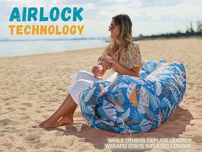WEKAPO Inflatable Couch Air Lounger Chair - Camping &amp Beach Accessories Portable Blow up Sofa for Hiking Lawn Indoor/Outdoor Movies &amp Music Festivals. Lightweight and Easy to Set Up Air Ham