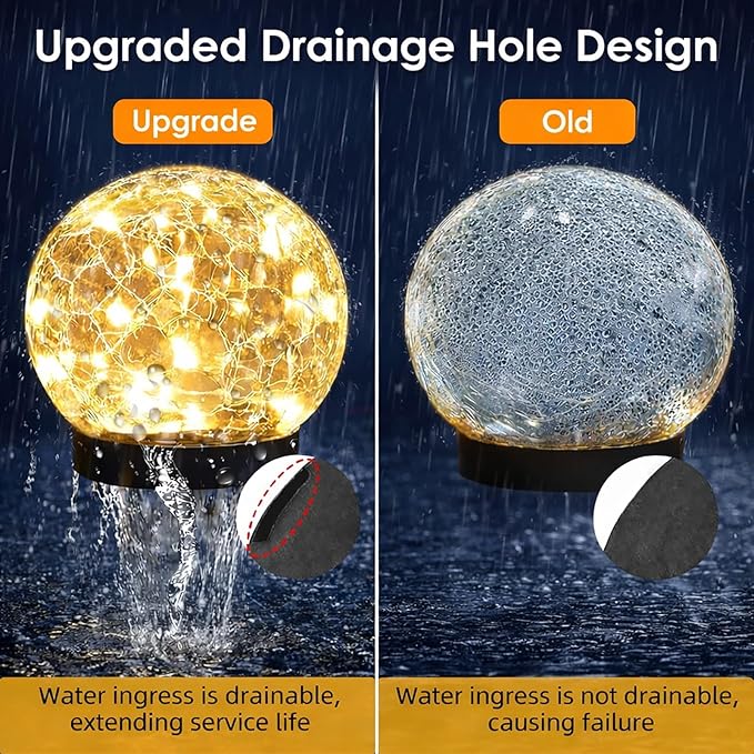 Solar Garden Lights Outdoor Waterproof 4 Pack 30 LEDs Cracked Glass Ball Light Ground Landscape Garden Decor Solar Globe Decorative for Pathway/Patio/Lawn/Yard (Warm White 3.9)