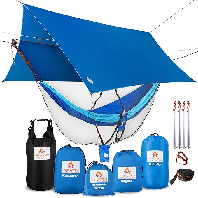 Premium Hammock with Rain Fly Bug Net Tree Straps and Dry Bag - Complete Camping Hammock System with Mesh Bug Net - Outdoor Combo Kit with Rainfly Bundle for Backpacking…