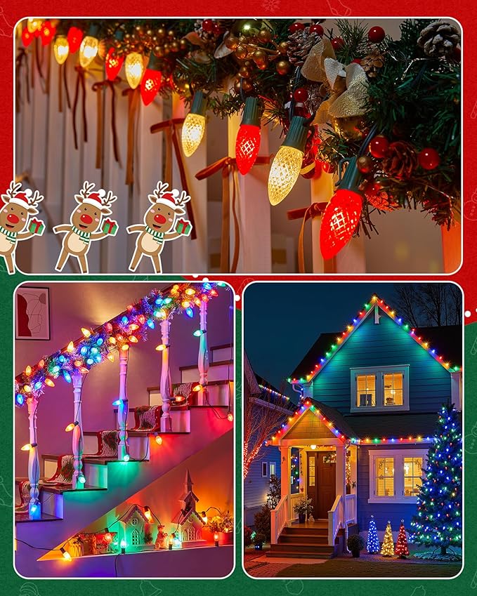 Brightown C9 Light Strand 50FT Green Cord Outdoor String Lights Christmas Stringer with 12 Socket Spacing C9/E17 Intermediate Base Indoor/Outdoor Stringer Set for Christmas Decor Patio