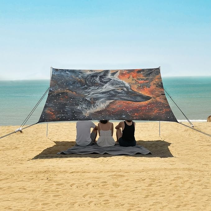 Beach Tent Sun Shelter Gray Wolf Starry Sky Lightweight &amp Easy Setup Beach Shade Canopy for Camping Fishing