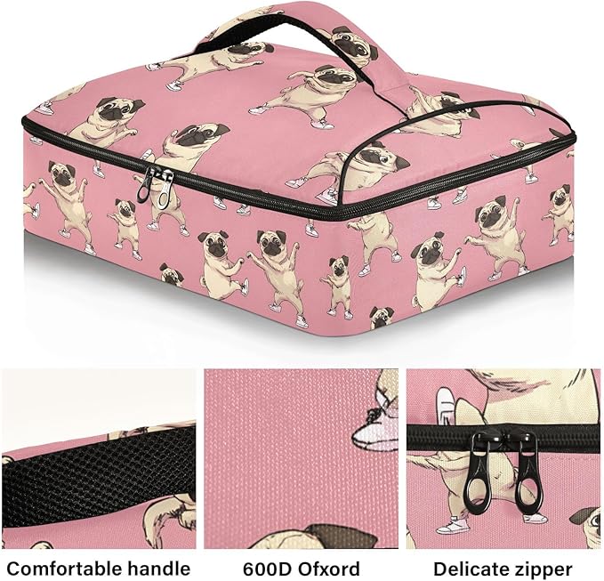 Casserole Carrier Yellow DogInsulated Casserole Carrier for Hot or Cold Food Thermal Lunch Tote for Potluck Parties Picnic Beach Fits 9 x 13 Inches Baking Dish