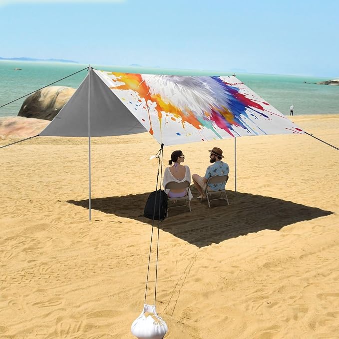 ALAZA Colorful Watercolor Cat Beach Tent Sun Shelter UPF50+ Protection Beach Shade Canopy w/ 4 Sandbags for Outdoor Camping Fishing Backyard Fun Picnic 10x9 ft