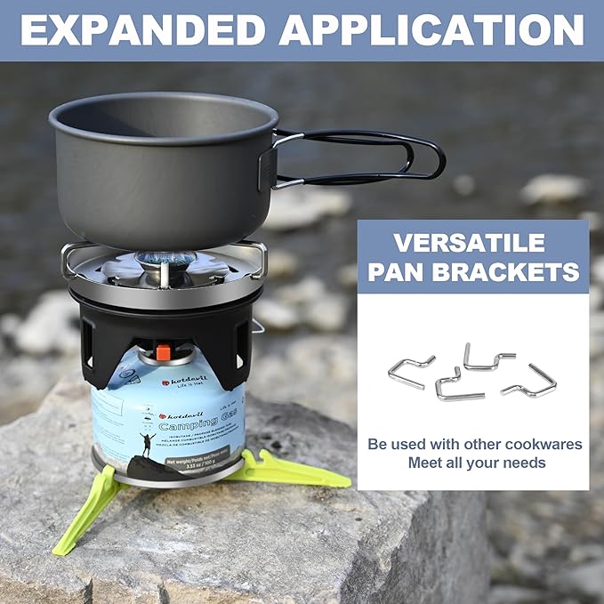 1.2L Backpacking Camping Stove Cooking System with Piezo Ignition Outdoor Portable Burner with Pot &amp Brackets Camp Stove Camping Stove Kit Propane Ideal for Hiking Fishing Hunting