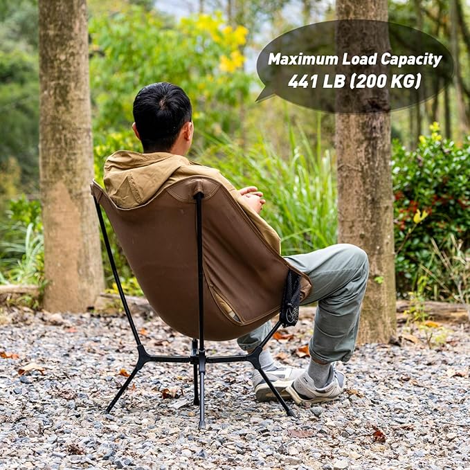 POMOLY Lightweight Camping Chair (Innovative Rotating Instant Setup) Portable Collapsible Camping Chair Folding Outdoor Backpacking Ultralight Hiking Hunting Compact 440lbs Capacity