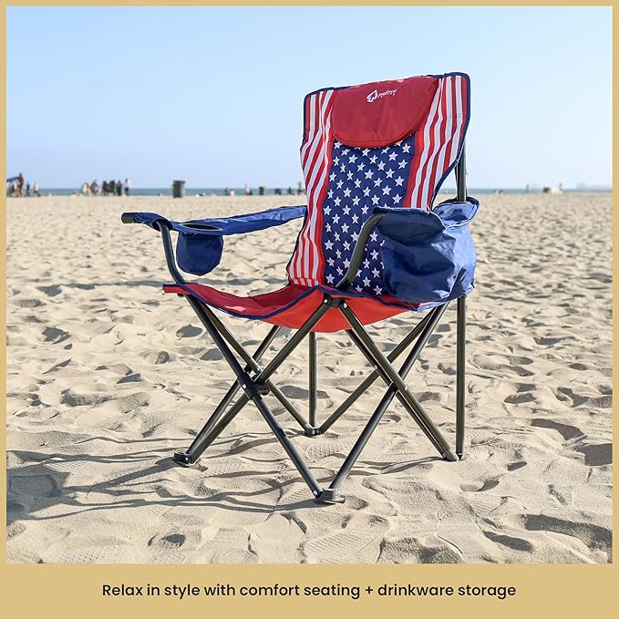 ARROWHEAD OUTDOOR Portable Deluxe Folding Camp Quad Chair w/Headrest Glass &amp Cup Holders Armest 6-can Cooler Heavy Duty Carry Bag 550 lbs Weight Capacity