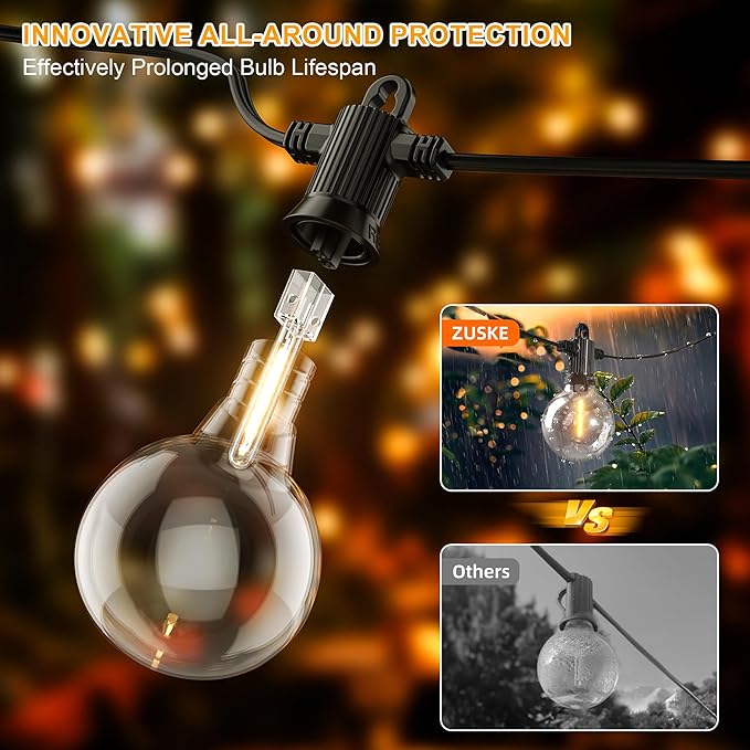Outdoor String Lights 100FT 4-Color LED Patio Lights with 50 Shatterproof G40 Globe Bulbs Waterproof Hanging Lights for Outside Backyard Porch Balcony Gazebo 2700K/3000K/4000K/6000K