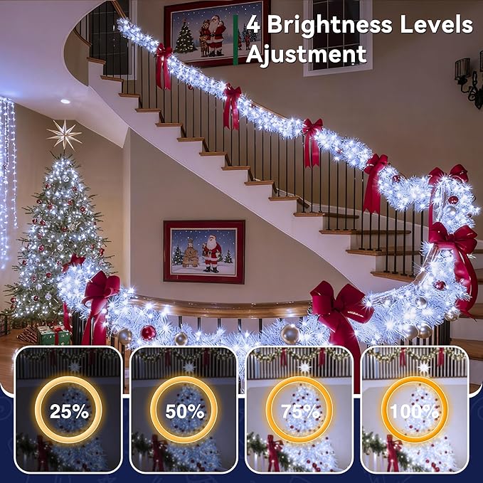 Outdoor Christmas Lights 800LEDs 262FT Christmas Tree String Lights IP67 Waterproof 8 Modes Cold White Holiday Lights with Remote for House Yard Xmas Decorations