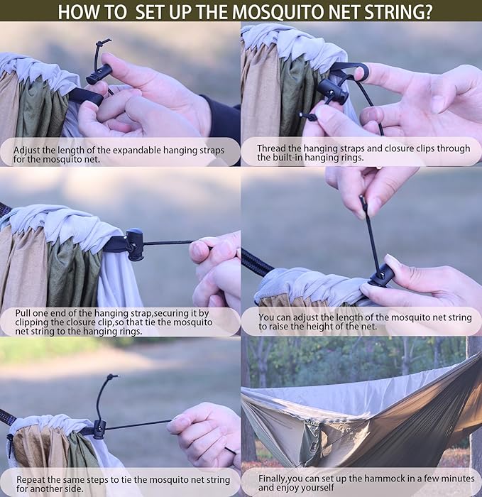 Camping Hammock Portable Hammocks with Mosquito NetLightweight Nylon Parachute Hammock with 10ft Tree StrapsCamping Gear Must Haves for Travel Hiking Backpacking Beach Patio-Green&ampKhaki