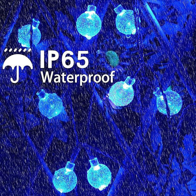 Blue 2-Pack 100 LED 64FT Crystal Globe Solar Christmas Lights Outdoor Waterproof Solar String Lights with 8 Lighting Modes Solar Outdoor Decorations for Tree Garden Patio Party Wedding Christmas