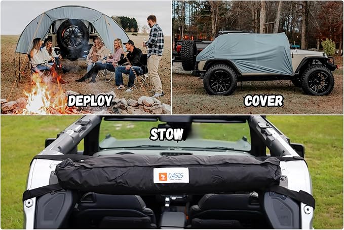 Trail Gear Oasis 2-in-1 Rain Cover &amp Tailgate Shade for Jeep Wrangler – Waterproof Easy Setup Fits 2-Door &amp 4-Door Models