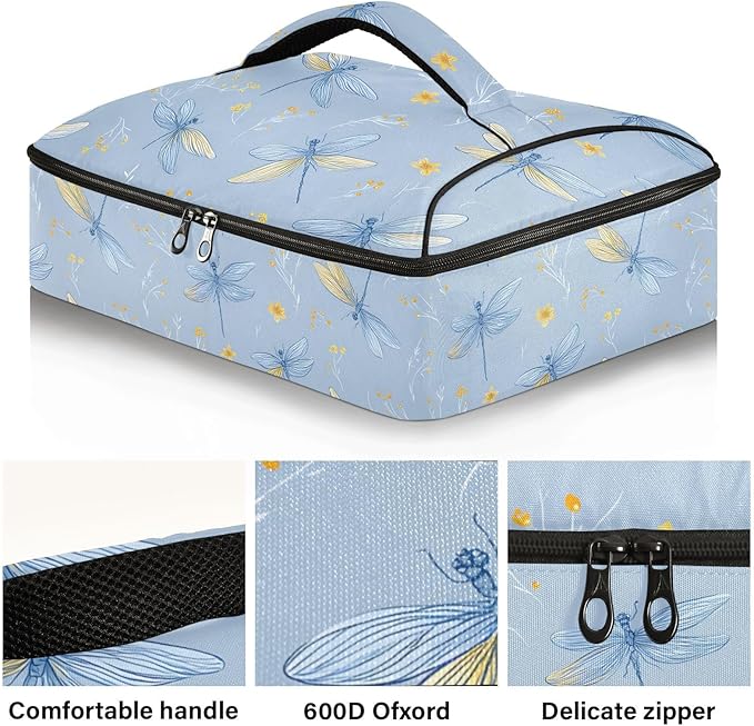 Casserole Carrier Adorable DragonfliesInsulated Casserole Carrier for Hot or Cold Food Thermal Lunch Tote for Potluck Parties Picnic Beach Fits 9 x 13 Inches Baking Dish