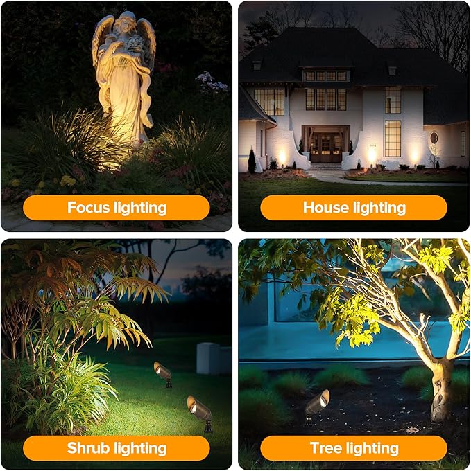 LUTEC Solid Brass Low Voltage Landscape Lighting 12V Heavy Duty Waterproof Landscape Spotlights Adjustable Bronze Uplights Outdoor Fixtures for Garden Yard Pathway Tree Without Bulb 6 Pack