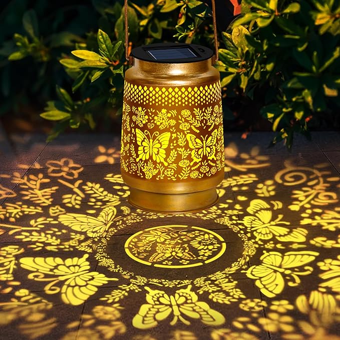 Butterfly Solar Lanterns Outdoor WaterproofGarden Decor Gifts for Women Mom GrandmaHanging Solar Lights with Sheep Hook for Yard Patio Pathway Porch