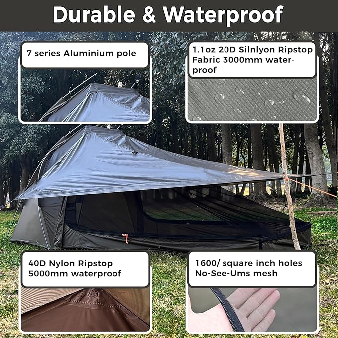 Onewind Ultralight One Person Tent Single Person Fishing Tent with Rainfly Poles Easy Setup for 3 Season Camping Hiking Backpacking
