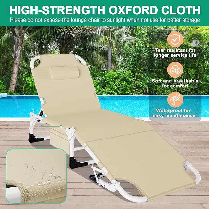 LILYPELLE Portable Folding Camping Cot Adjustable 5-Position Face Down Folding Chaise Lounge Chairs Outdoor Portable Folding Bed Sleeping Cot for Camping Pool Beach Patio