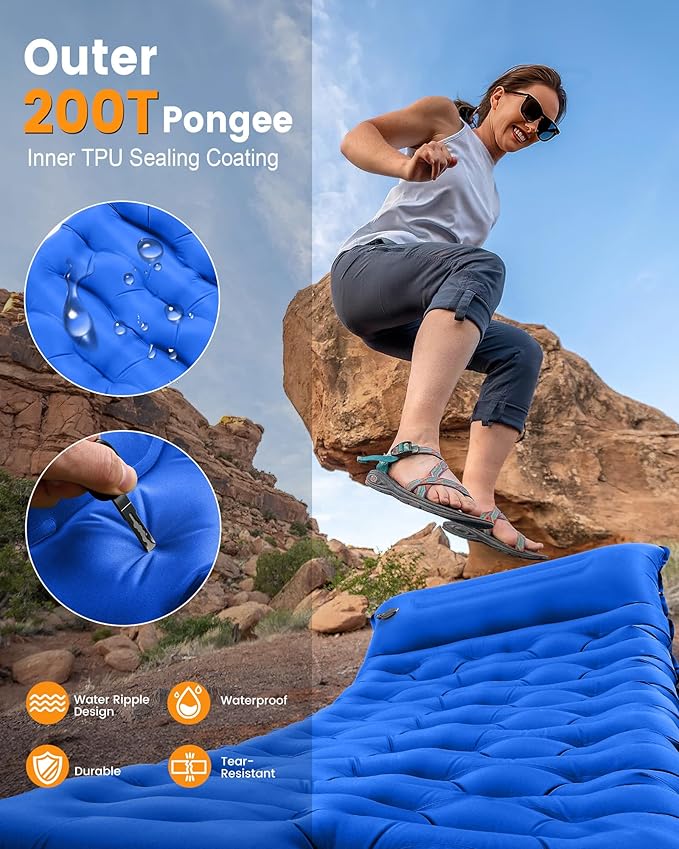 Camping Sleeping Pad5.9 Inch Thick Camping Mat with Built in Pillow and Foot PumpSelf Inflating Sleeping Pad for Camping Backpacking（Green