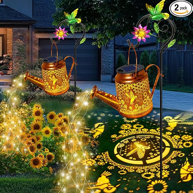 Solar Watering Can Lights Hummingbird Hanging Lanterns Outdoor Gardening Gifts for Mom Women Grandma Birthday Waterproof Solar Lights Garden Decor for Outside Yard Art Patio Porch Lawn Backyard