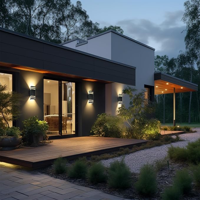 Motion Sensor Outdoor Wall Lights with 3 Lighting Modes Dusk to Dawn Porch Light with Bulbs Include IP65 Waterproof Modern Black Wall Sconce for Patio Garage Front Door