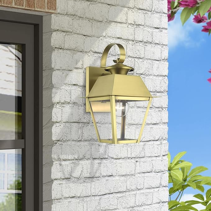 Livex Lighting Wentworth - 1 Light Small Outdoor Wall Lantern in Classic Style-12.5 Inches Tall and 7.5 Inches Wide-Natural Brass Finis