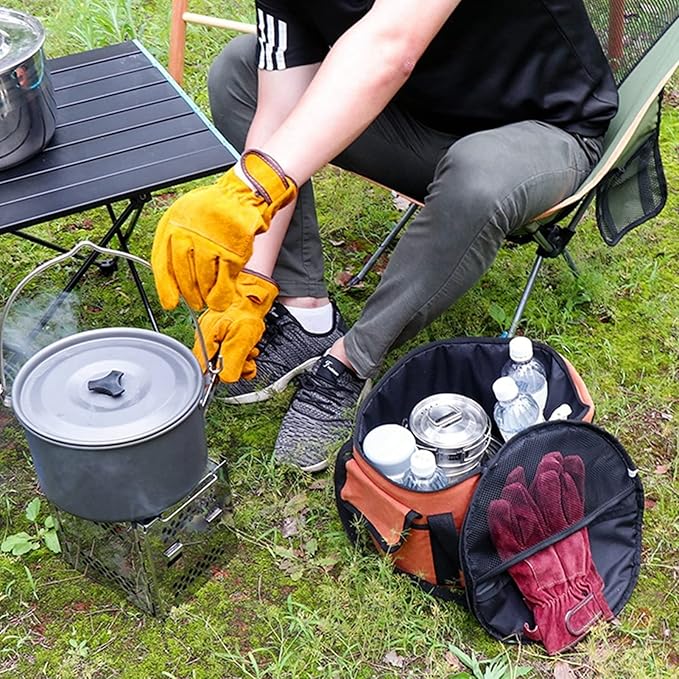 Camping Tableware Carrying Bag 13.7L Large Capacity Waterproof Picnic Flatware Storage Bag Outdoor BBQ Round Storage Bag for Plates Dishes Pots Bowls Utensils