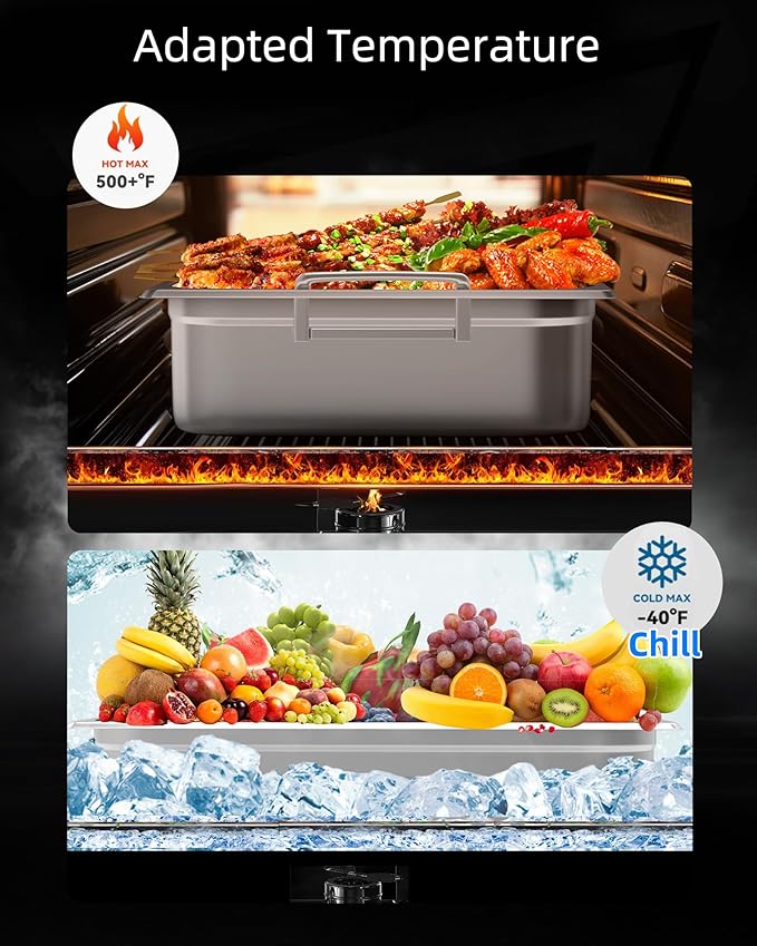 GarveeHome 6 Pack Full Size Food Pans 4 in Deep Commercial Catering Hotel Pan NSF Certified Stainless Steel Anti-Jamming Steam Table PanHandle + No Lid