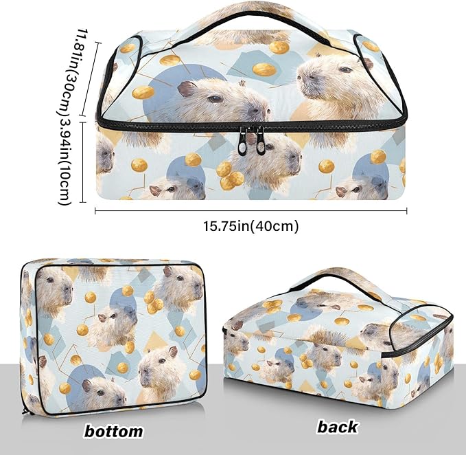 Casserole Carrier Pattern Cute CapybarasInsulated Casserole Carrier for Hot or Cold Food Thermal Lunch Tote for Potluck Parties Picnic Beach Fits 9 x 13 Inches Baking Dish
