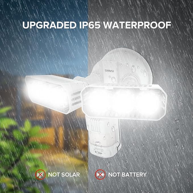 SANSI 38W 5000LM Motion Sensor Outdoor Lights Flood Lights Outdoor Detector with 4 Mode Adjustable 500W Equiv 5000K Dusk to Dawn IP65 Waterproof Motion Sensor Light for Garage Yard Porch (White)