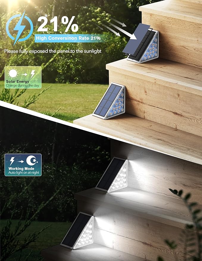 LED Solar Step Lights Waterproof Outdoor Stair Lights Solar Deck Light Outdoor Decor IP67 Solar Lights for Yard Patio Garden Walkways Front Door Pathway Driveway (12)