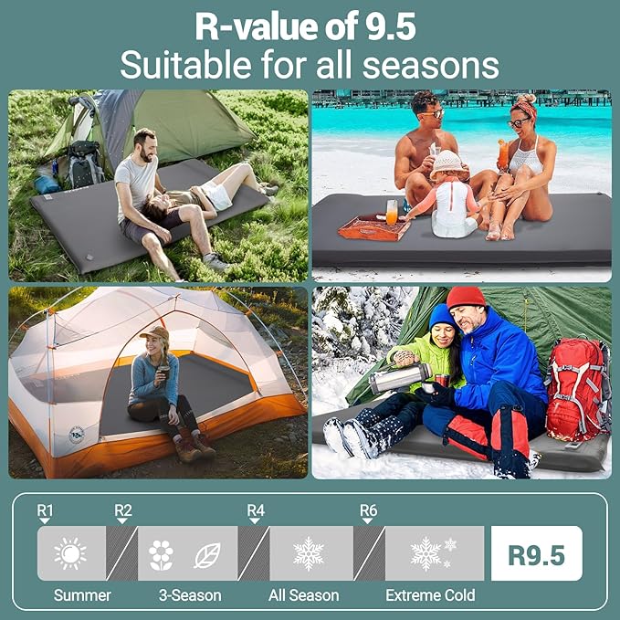 Elegear CumbreX™ Self Inflating Sleeping Pad Built-in Electric Pump 3.15 Ultra-Thick Memory Foam Camping Mattress Pad with Pillow Double Sleeping Pad for Camping R-value 9.5 Foam Camp Pad for Travel