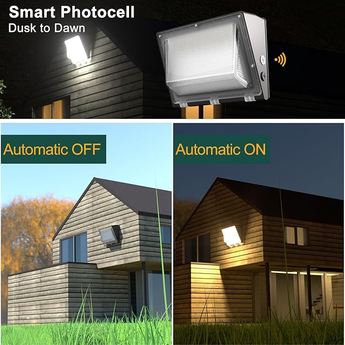 200W LED Wall Pack Lights 100-277v Dusk to Dawn with Photocell 30000Lm 5000K Daylight IP65 Waterproof Outdoor Exterior Lighting Energy Saving ETL | 5-Year Warranty(Height:20~30ft)-6Pack