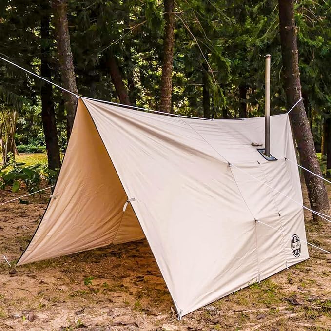 POMOLY Hammock Tarp Camping Tarp with Stove Jack Ultralight Waterproof Shelter Canvas Rain Fly for Hiking Backpacking (Khaki)
