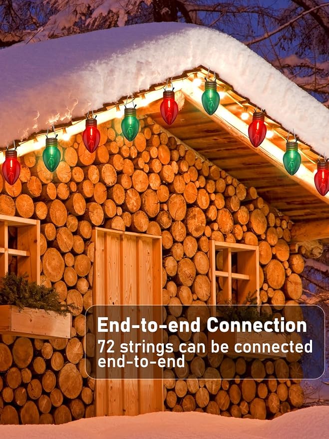SUNSGNE Red and Green Giant Christmas Lights 16FT Red and Green LED Christmas Lights with 10 Count 5'' Clear Glossy LED Bulbs for Xmas Roofline Patio Backyard Decorations