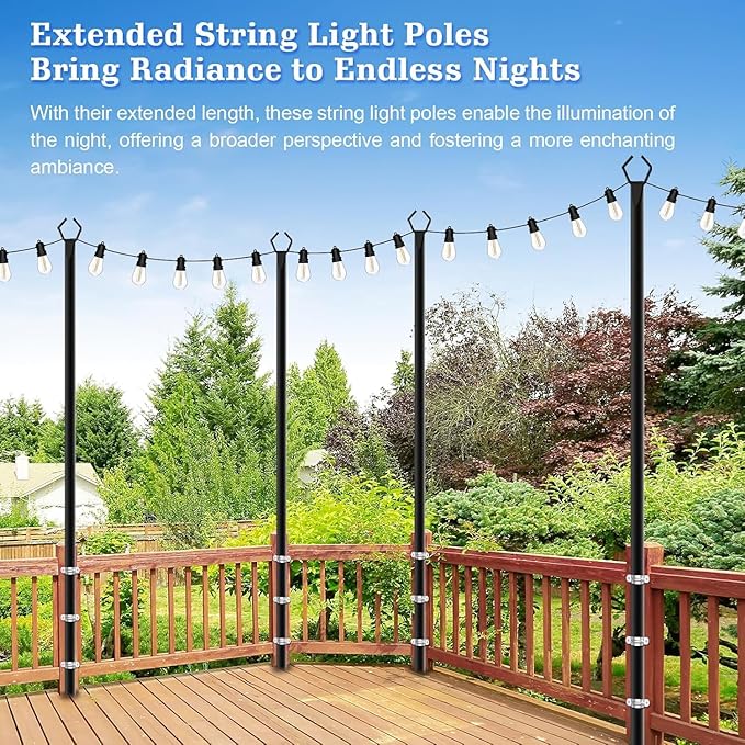 SINLEY 4 Pack String Light Poles10 Ft Metal Poles with Fork for Outdoor String LightsOutdoor Light Poles with ForkPoles/Post/Stand for OutsidePatioDeckBackyardGarden WeddingParty