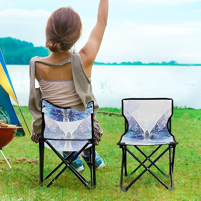 Broken Butterfly Portable Camping Chairs Folding Chair - Durable Oxford Fabric Lightweight Iron Frame Easy Fold Design - Ideal for Outdoor Activities Camping Fishing and Travel