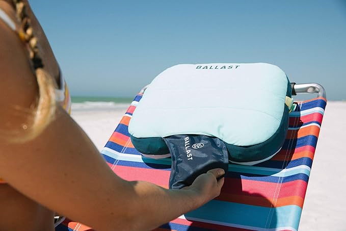 Ballast Cool Combo Beach Pillow - One Inflatable Pillow + One Cooling Pack Bundled Together The Best Way to Chill at The Beach Pool Or Camping (Ocean Blue)