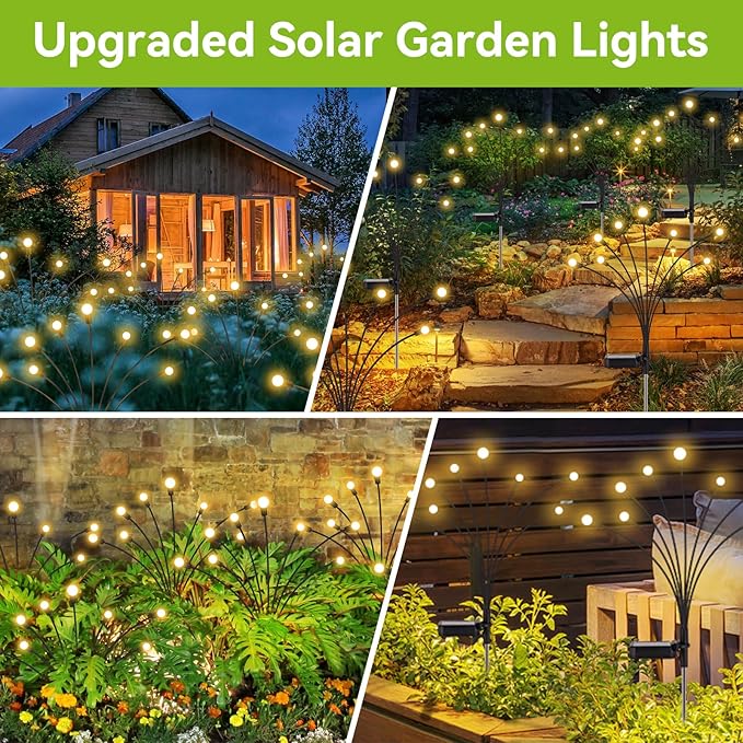 Solar Garden Lights Outdoor Waterproof 6 Pack 48 LED Swaying Light Firefly Light Outdoor Decor Lights for Garden Gifts for Pathway Party Christmas Decoration Warm White