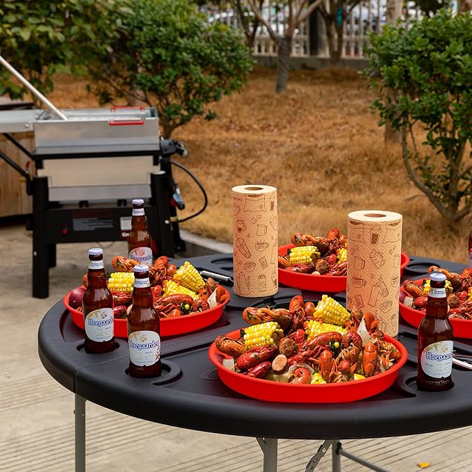 47-Inch Round Foldable Crawfish Table Seafood Table Camping Table Portable for Both Indoor &amp Outdoor Use Black FT4804-SC