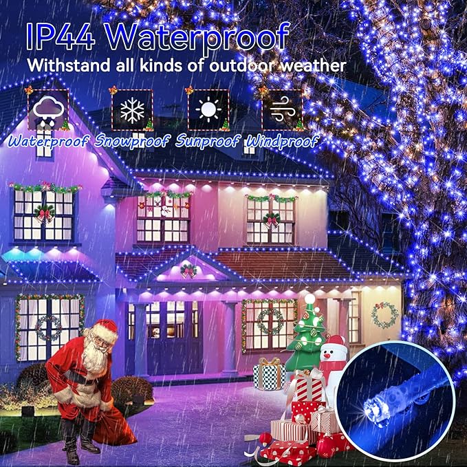 Hezbjiti Christmas String Lights Outdoor 1000 LED 394ft 8 Lighting Modes Christmas Fairy Lights with Remote and Timer for Home Birthday Wedding Party Tree Decorations (1000 LED Blue)