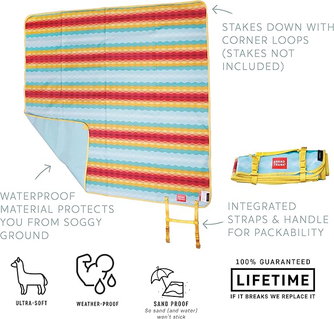 GRAND TRUNK Meadow Mat Large | Waterproof Outdoor Picnic Blanket with Stakes Lightweight &amp Packable for Beach Camping &amp Parks | Horizon