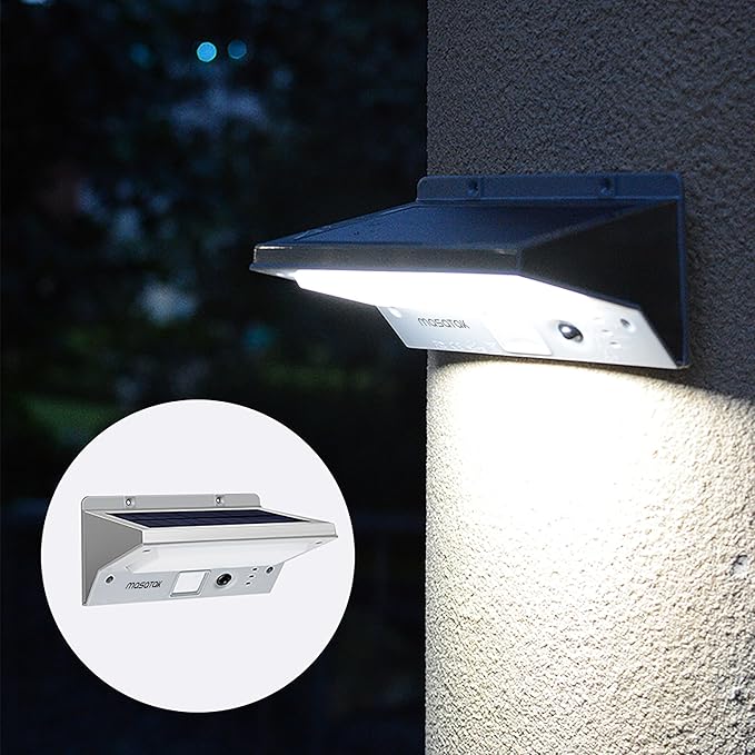 Solar Motion Sensor Outdoor Lights LED Security Light Waterproof Stainless Steel Solar Powered Wall Light for Front Door Patio Garage Porch Fence Yard 3 Modes Flood Light Bright (Cool White)